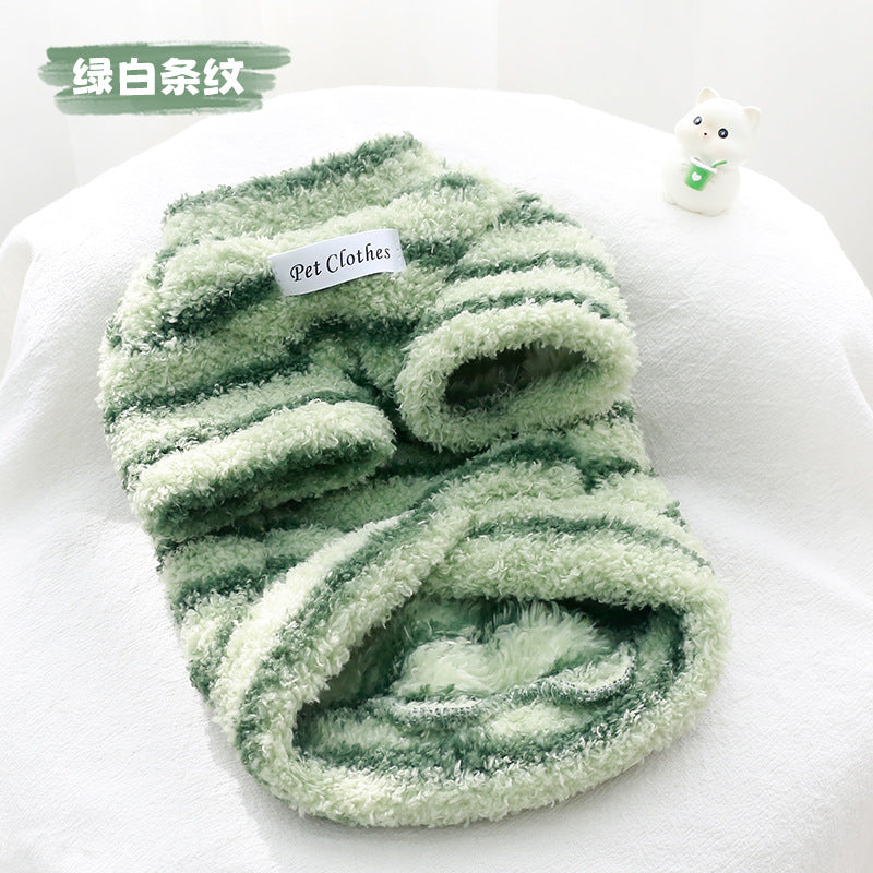 Autumn and winter thickened warm striped sweater, universal for cats and dogs, Bichon Schnauzer Teddy dog clothes factory can send it on behalf of