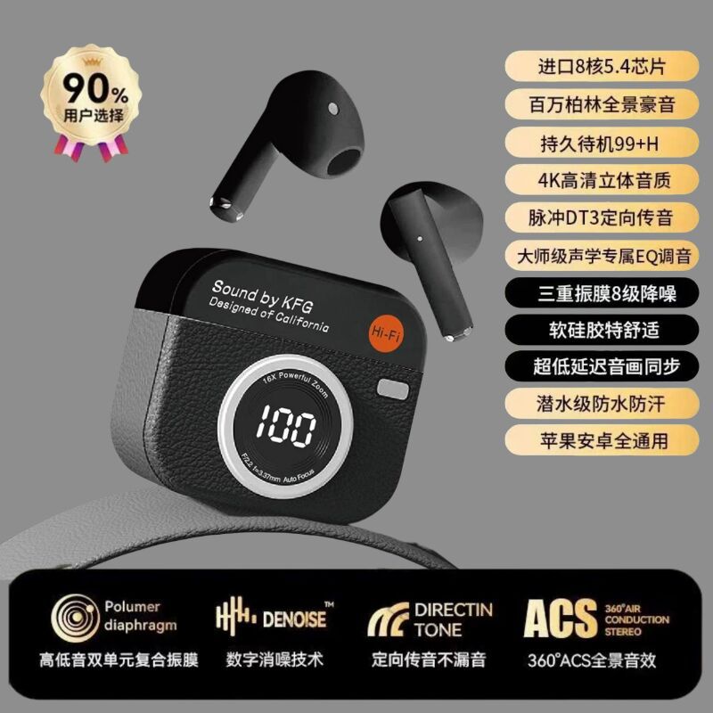 Cross-border 2025 new smart digital display, Voice of Berlin high-quality retro camera, in-ear Bluetooth headset Q86