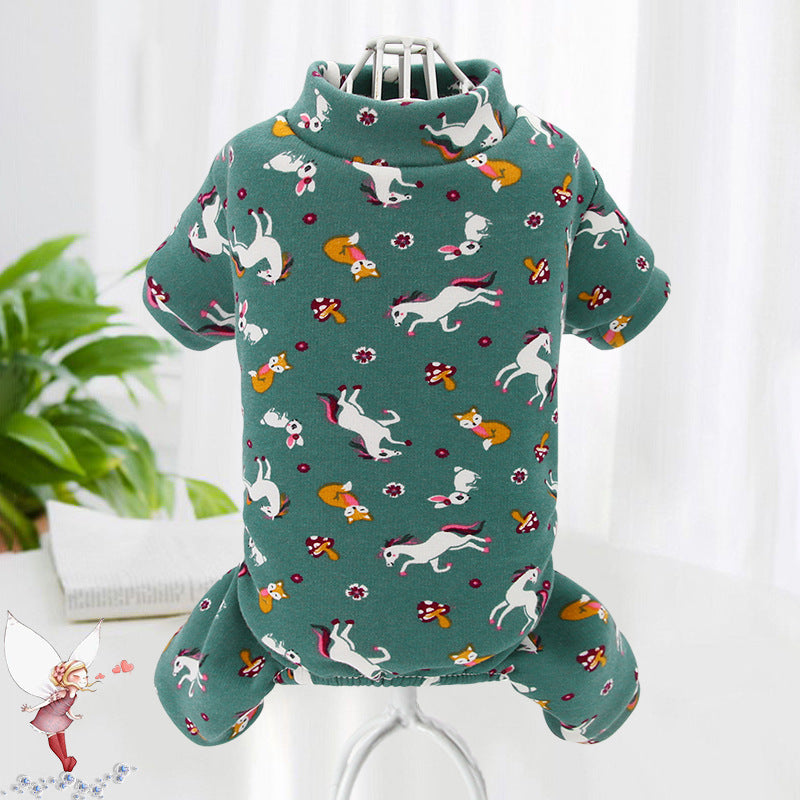 Dog clothes four-legged printed sweater pet clothes spring, summer, autumn and winter new Pomeranian teddy velvet four-legged clothes
