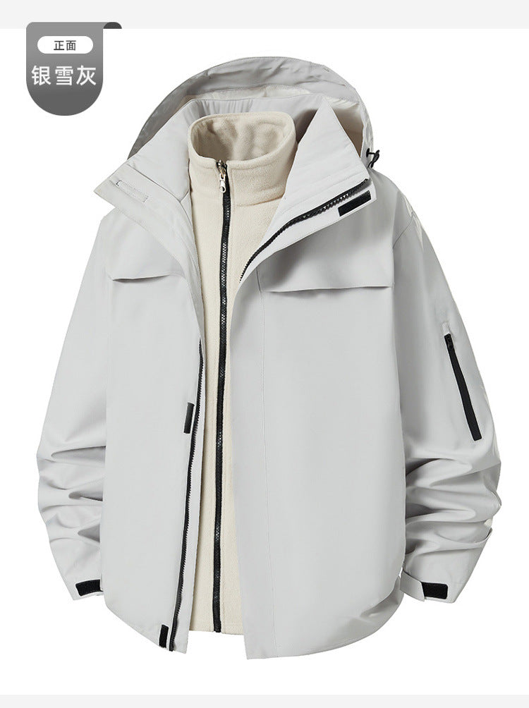 Support printing logo three-in-one jacket for men and women, outdoor windproof and warm travel jacket tooling in winter