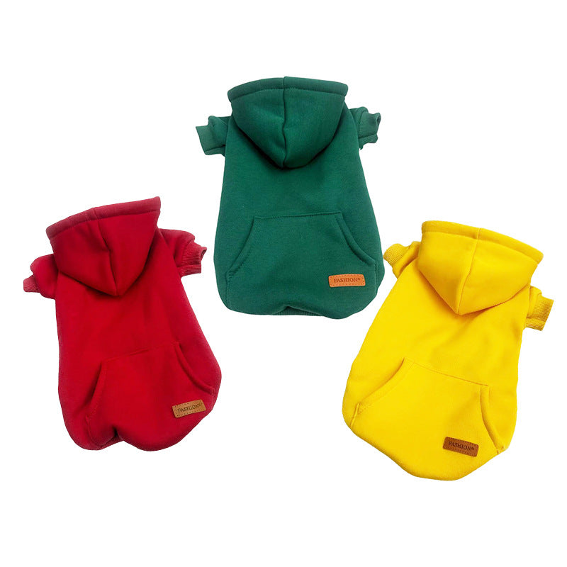 Cross-border wholesale autumn and winter pet clothes cotton velvet thermal hooded dog sweater New Year's traction puppy clothes