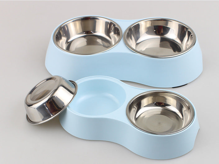 Spot wholesale pet melamine double bowl stainless steel food grade material cat dog pet drinking water feeding pet bowl