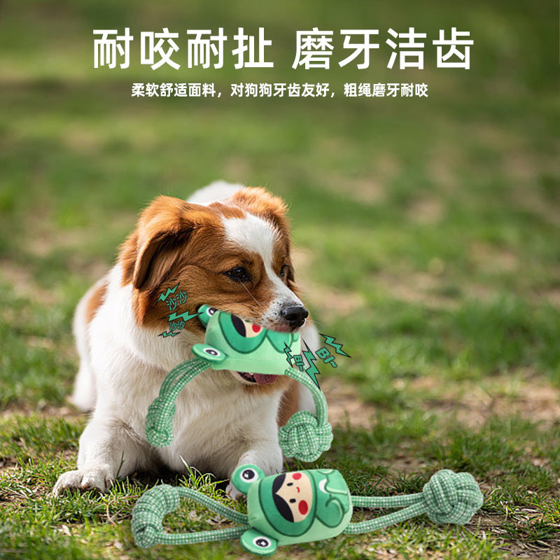 Cross-border Hot Sale Frog Girl Knot Sound Interactive Dog Pet Toy Bob Grinding Teeth Plush Cartoon Series