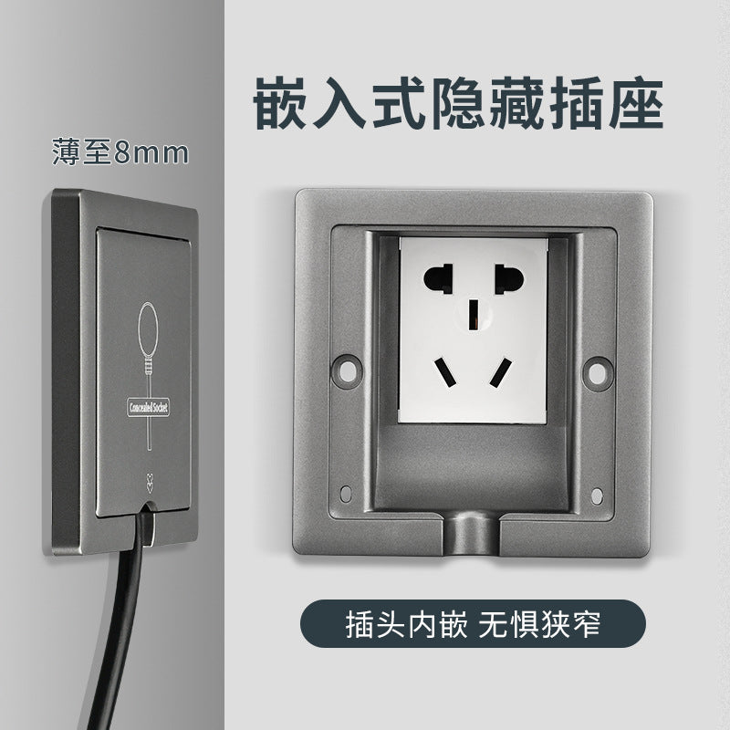 Type 86 embedded inner recessed socket invisible wall switch panel refrigerator TV hidden plug national standard five holes