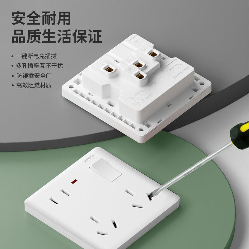 Wall switch socket panel one open eight holes 86 type concealed plug with three five household porous white new national standard