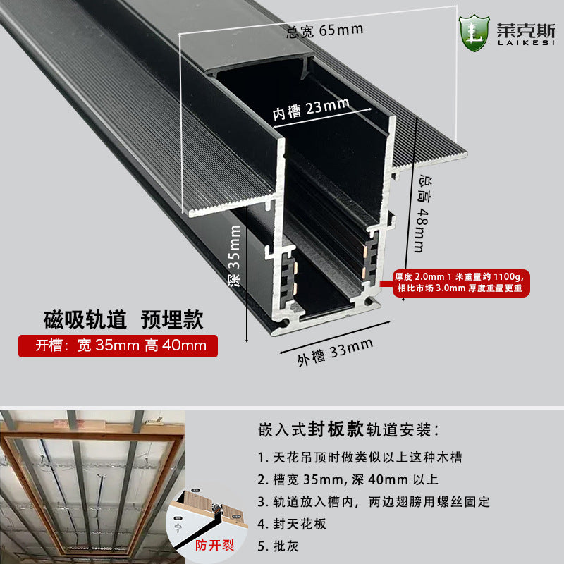 LED no main light smart home embedded concealed surface mounted living room lighting pre-embedded black 48V magnetic track light