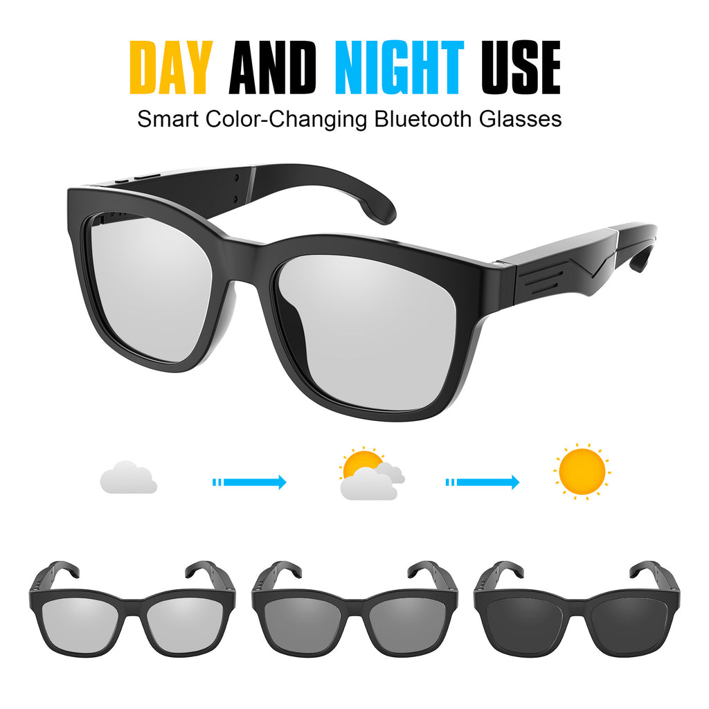 Bluetooth glasses, automatic color-changing lenses, polarized light, unisex, open earphones, hands-free calls, wearable devices, eye protection