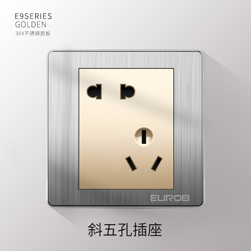 Open switch socket household silver 86 type 5 five-hole plug two or three plug double control wall air conditioner panel