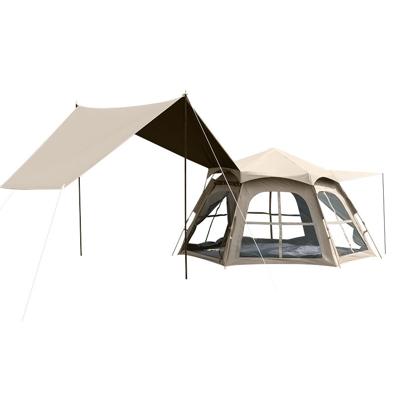 Tent outdoor 3-4 people automatic camping folding canopy 2-in-1 vinyl quick opening hexagonal equipment wholesale