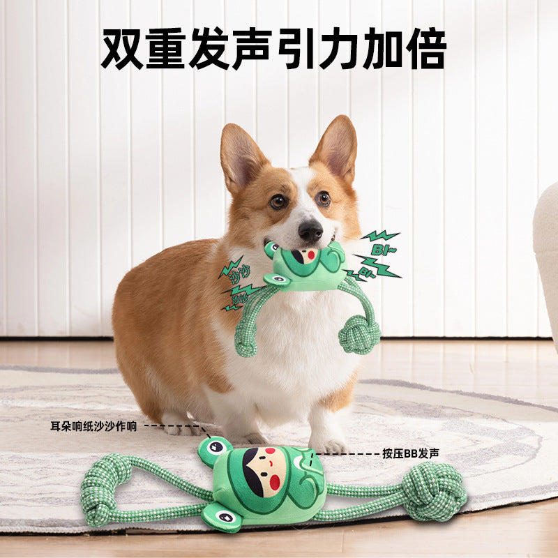 Cross-border Hot Sale Frog Girl Knot Sound Interactive Dog Pet Toy Bob Grinding Teeth Plush Cartoon Series
