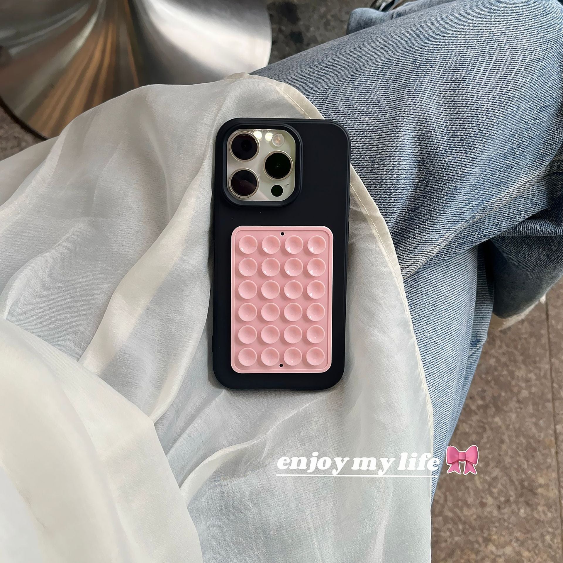 Simple contrasting color suction cup love mirror for iPhone16 Apple 16ProMax mobile phone case 15