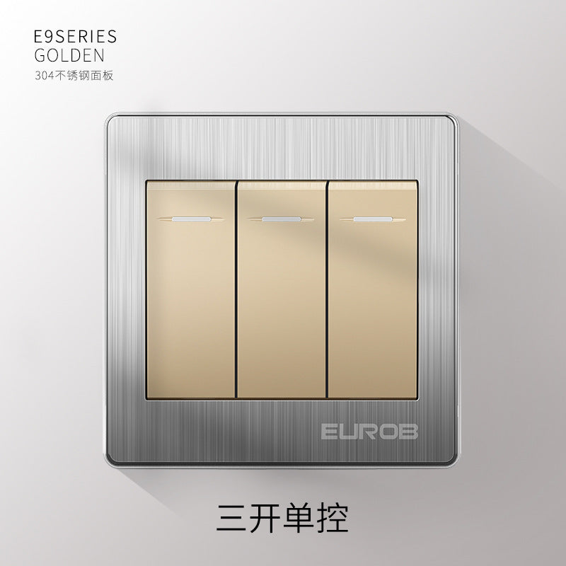 Open switch socket household silver 86 type 5 five-hole plug two or three plug double control wall air conditioner panel