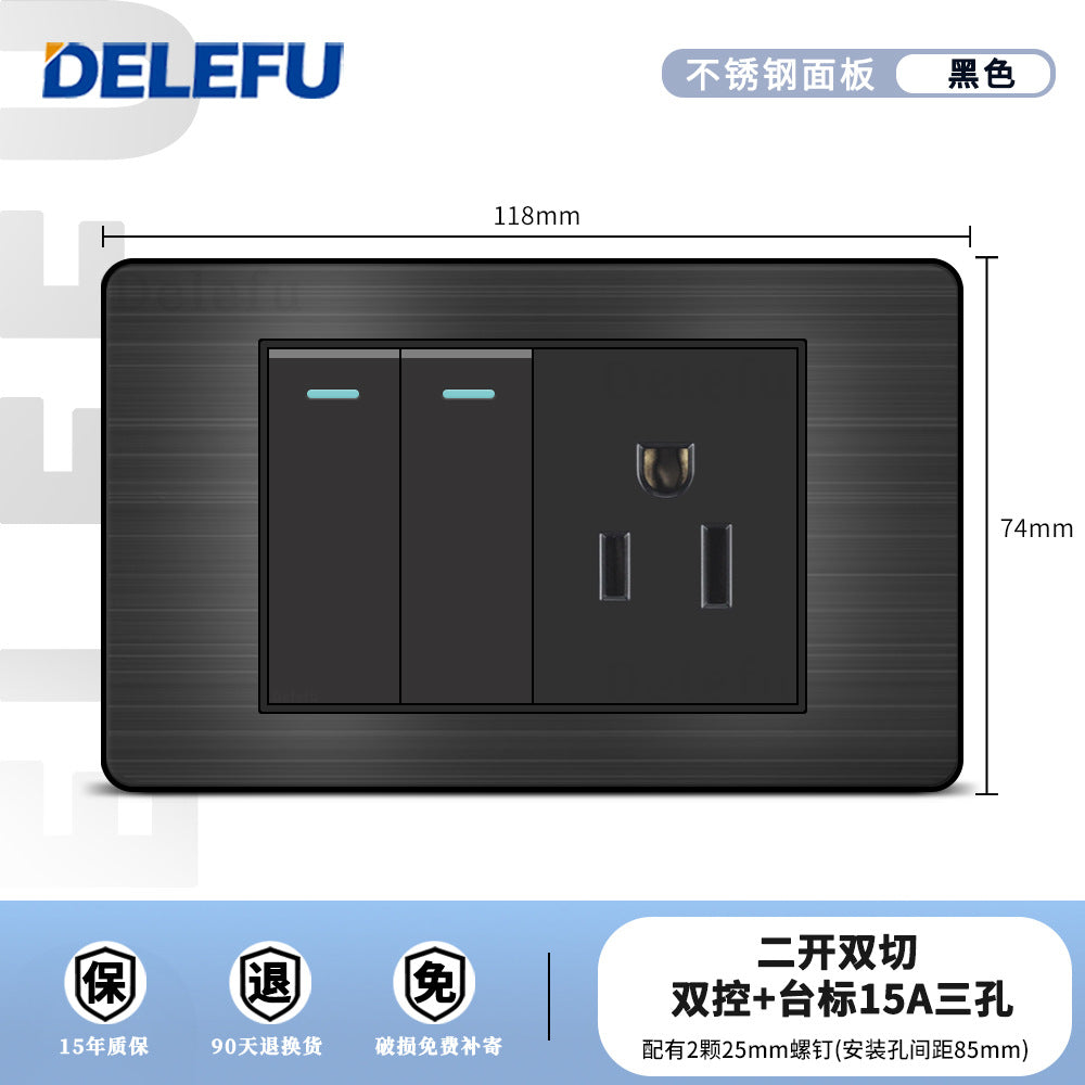 One piece of hair generation black plug stainless steel American standard type-C fast charging socket table standard switch usb into the wall type