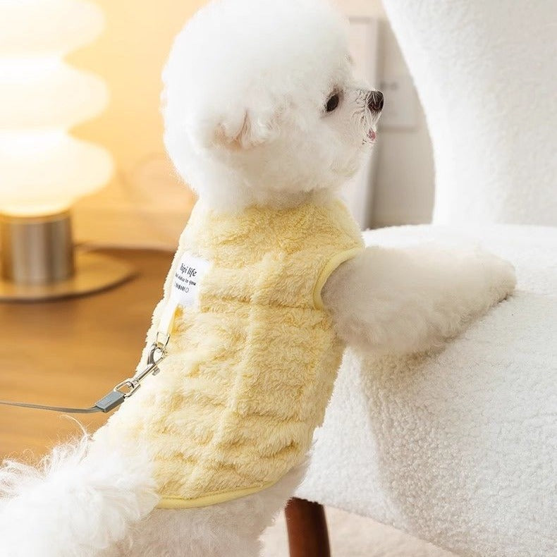 Puppy dog clothes can be towed, autumn clothes, teddy, Bigbear, Pomeranian, cat, small dog cotton-padded clothes, velvet to keep warm and prevent hair loss