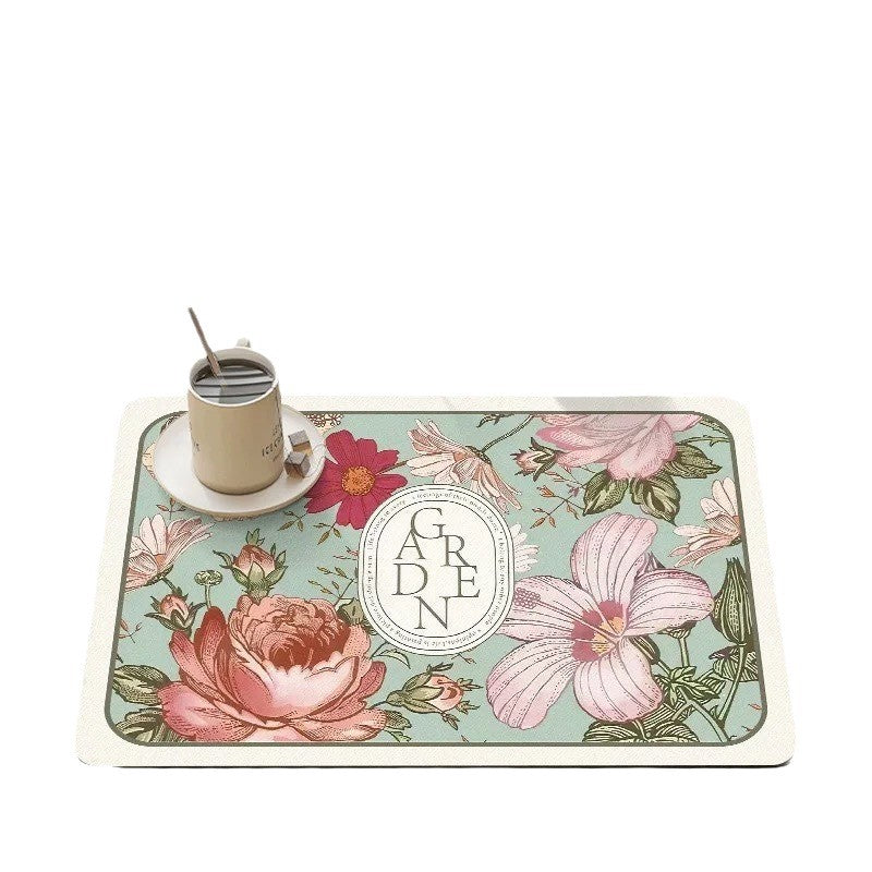 Cross border temu European style retro floral diatom mud kitchen drain mat home dining table countertop dirt resistant insulated table mat