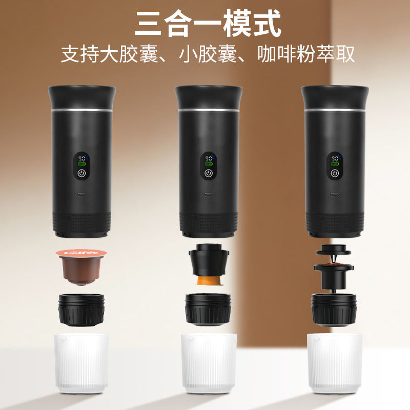 Cross-border heated small coffee machine, espresso portable coffee machine, coffee powder size capsule three-in-one