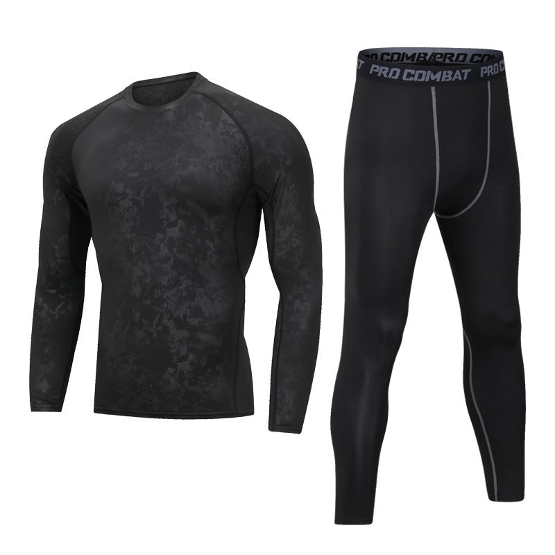 Home fitness clothes men's autumn and winter velvet warm suit tights running quick-drying clothes long sleeves sports outdoor