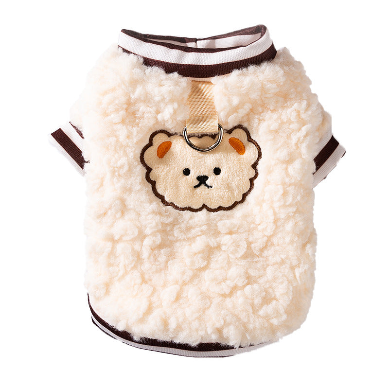 Autumn and winter dog clothes cute little sheep wool jacket can be pulled winter teddy than bear small and medium dog clothing