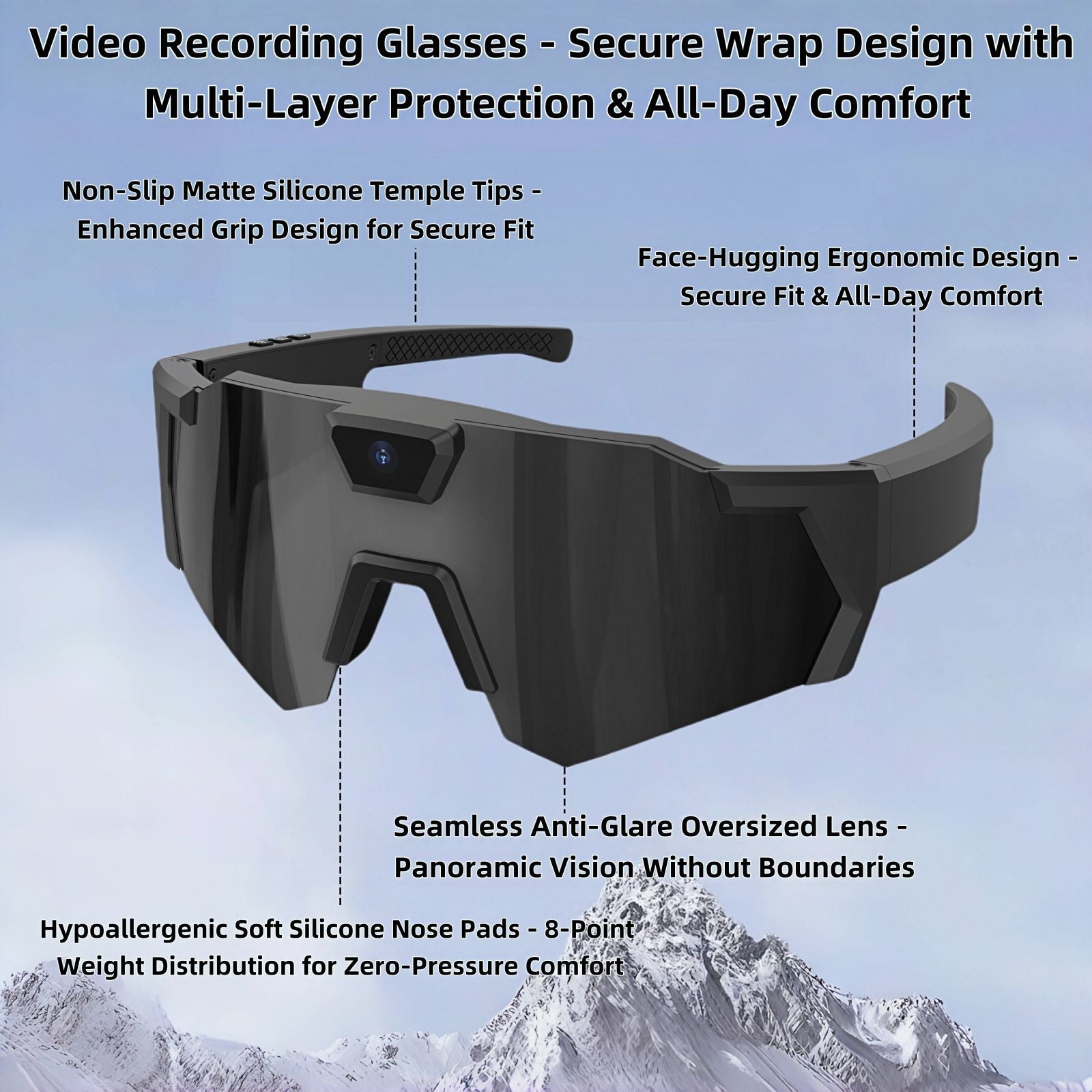 Smart camera glasses outdoor sports high definition video cycling sports sunglasses wearable camera wireless shooting