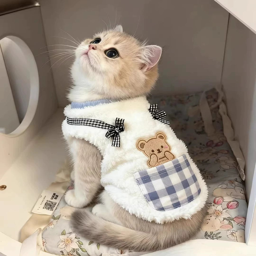 Cat clothes autumn and winter anti-hair loss warm velvet vest British short ragdoll cat blue cat pet cat clothes
