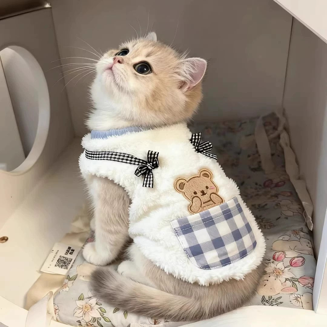 Cat clothes autumn and winter anti-hair loss warm velvet vest British short ragdoll cat blue cat pet cat clothes