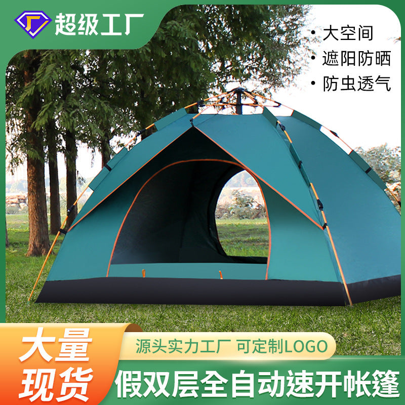 Tent Outdoor Beach 3-4 People Travel Automatic Camping Tent Double Camping Equipment Fake Double Layer