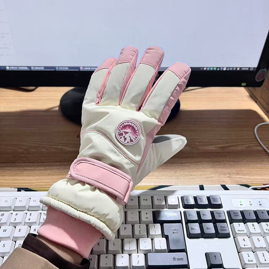 Ski gloves women's winter riding warm thickened velvet cotton cold and windproof touch screen outdoor cute anti-splashing