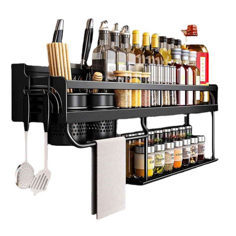 Double-layer kitchen storage rack No punching Multifunctional household wall-mounted chopsticks Knife holder Supplies Daquan hanger