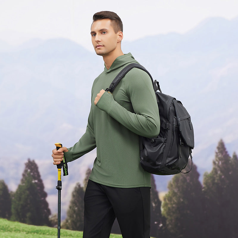 Men's autumn and winter sports sweater hooded moisture-absorbing quick-drying gym clothes top slim-fitting running training long-sleeved outdoor