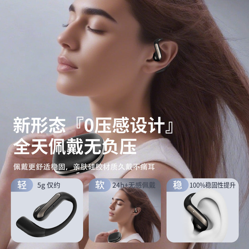 New AI smart bluetooth headset half-in-ear open hanging ear YJ-55 sports simultaneous translation imitation leather texture