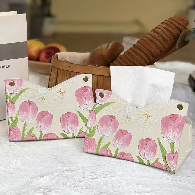 Pumping carton ins high value tulip oil painting tissue box car living room desktop paper pumping storage home decoration