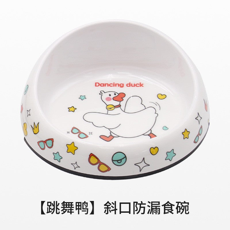 Dog bowl care, pet cervical spine anti-knock, food grade imitation porcelain, universal for cats and dogs, increased capacity, oblique mouth leak-proof