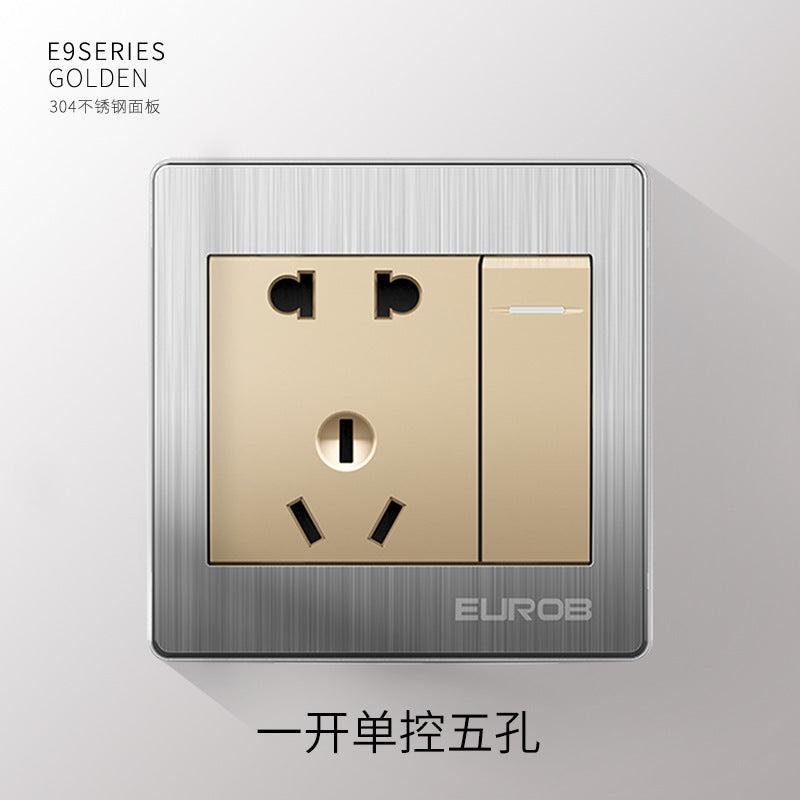 Open switch socket household silver 86 type 5 five-hole plug two or three plug double control wall air conditioner panel