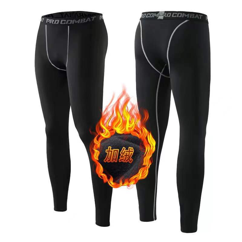 Autumn and winter velvet warm sports leggings men's basketball running training outdoor leggings high elastic quick drying fitness pants