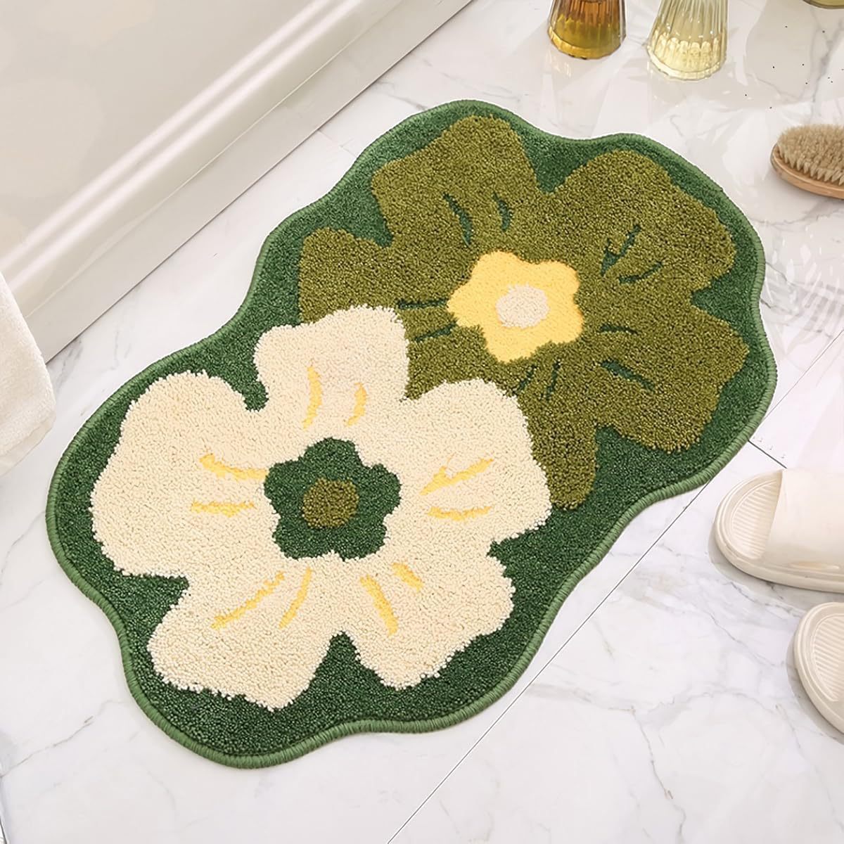 Small fresh new imitation cashmere flower porch toilet bathroom bathroom water absorption non-slip quick drying home foot cushion