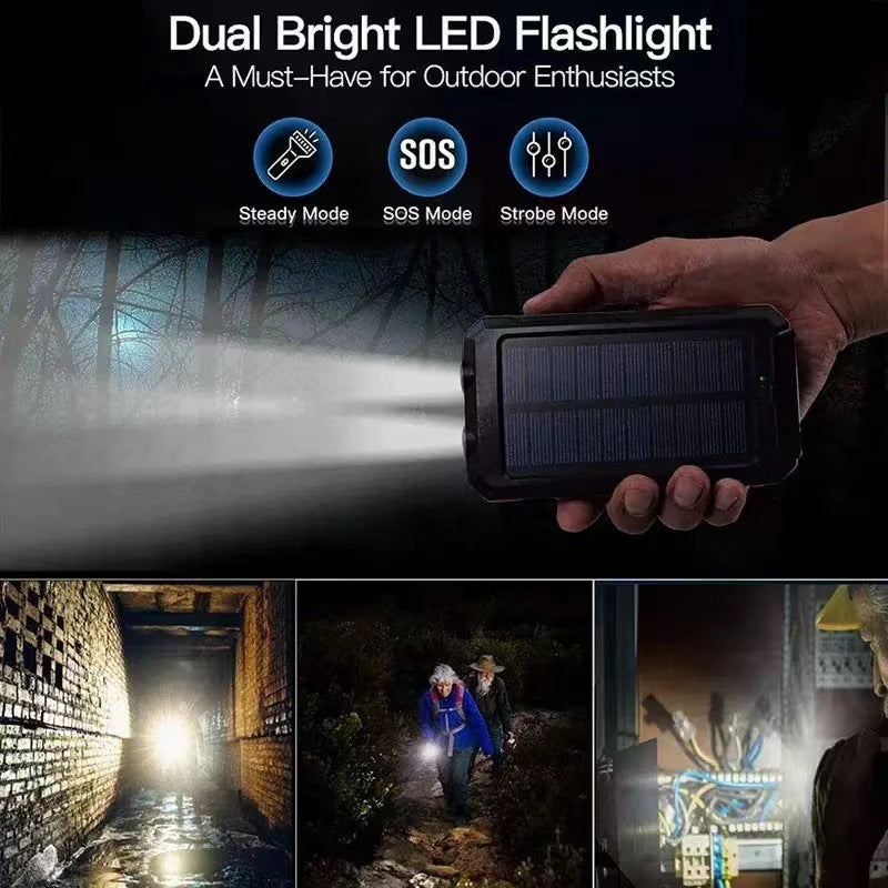 New strong waterproof solar mobile power supply 20000mah compass mobile phone Amazon with double light power bank