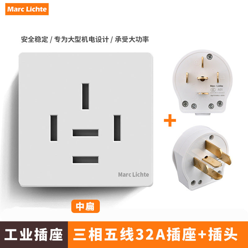 380V three-phase five-wire five-hole industrial plug 16A/25A wall socket 5-core air conditioner high-power 86 type 440v