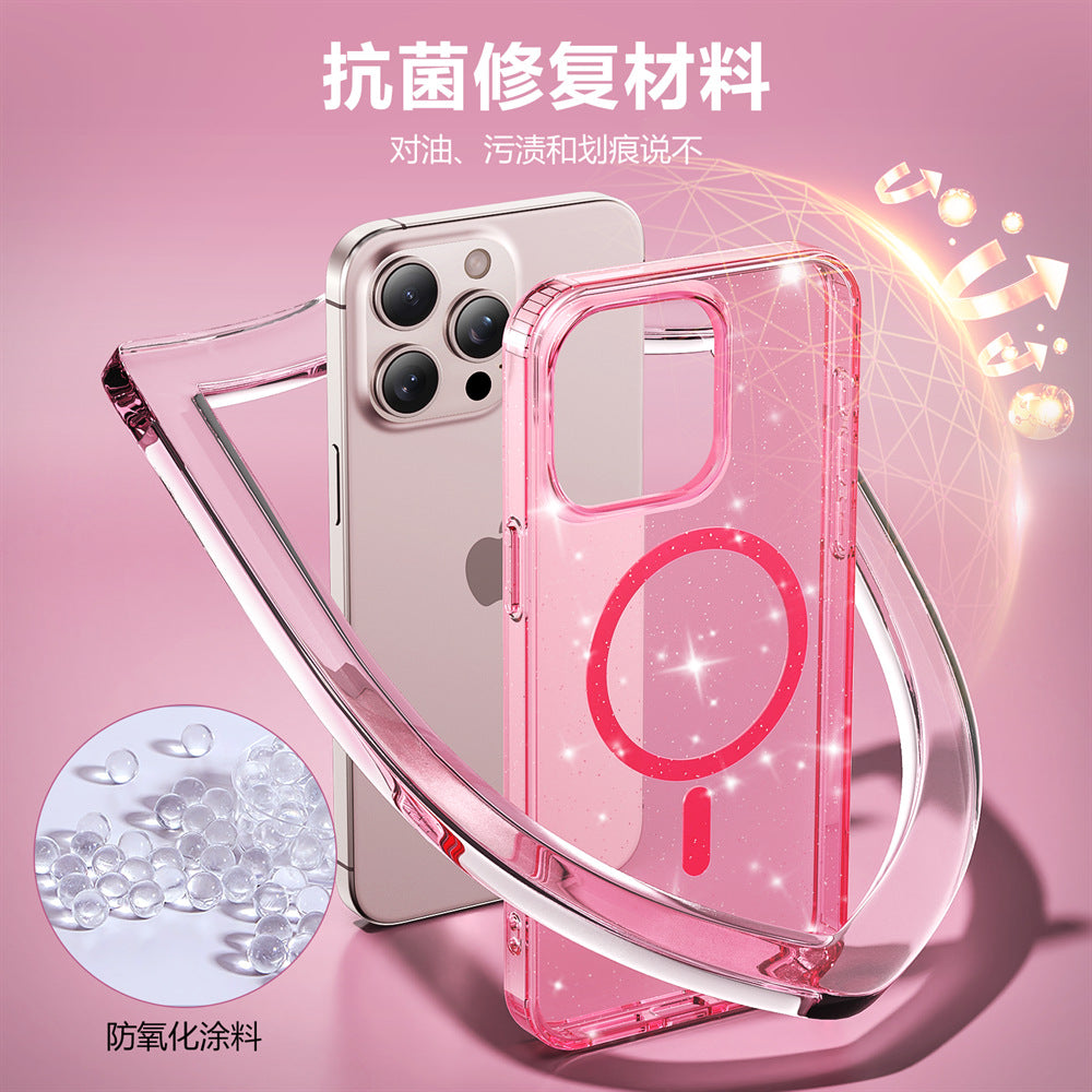 Apple 17 mobile phone case iPhone15Pro magnetic case, suitable for star glitter 16 protective case, scratch-proof self-repair