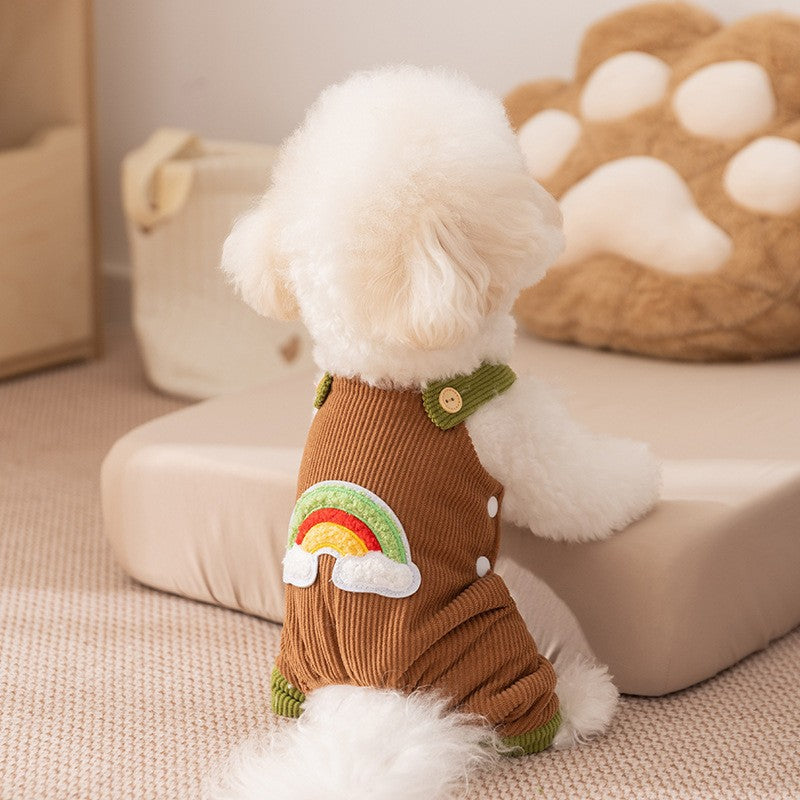 Autumn and winter dog clothes thickened warm quilting cotton pockets traction cat pet than bear four-legged cotton-padded dog clothes