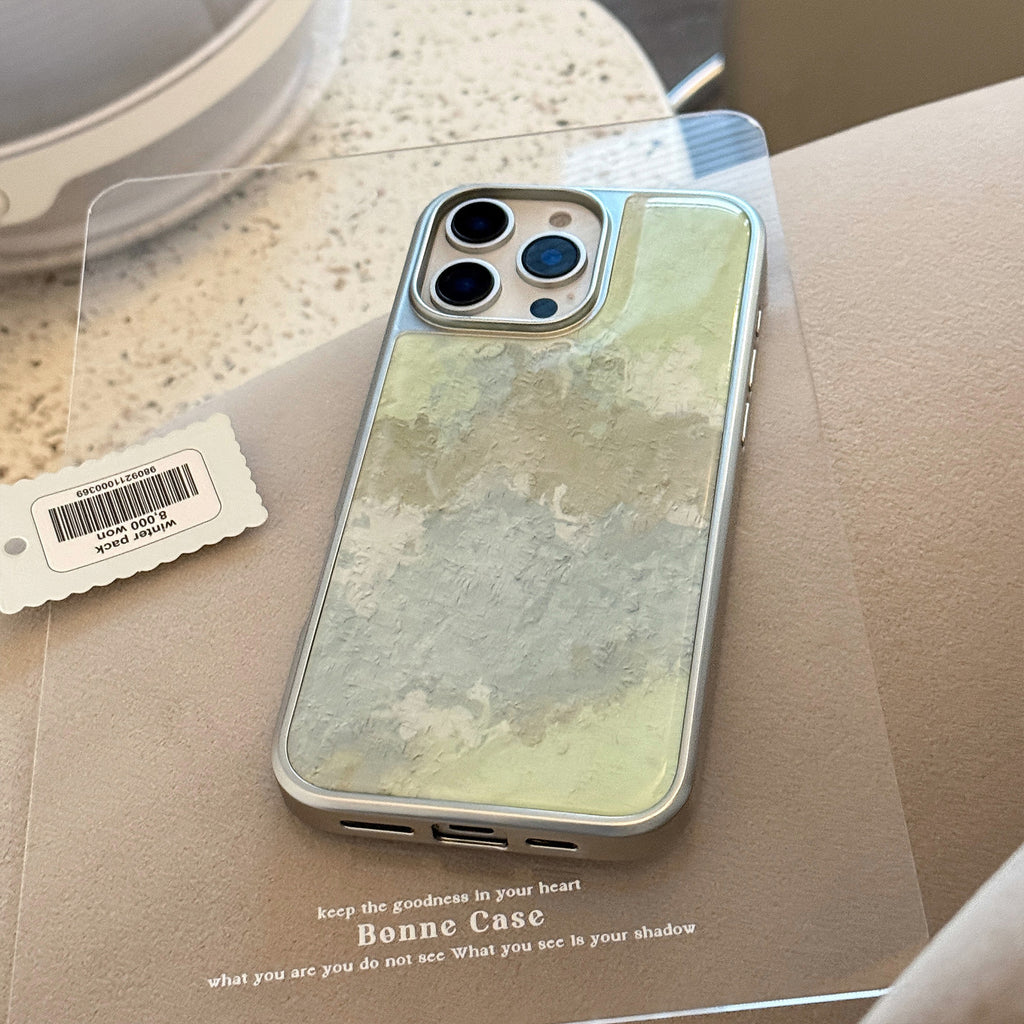 Fresh Green Oil Painting Suitable for Apple15promax Phone case iphone16Epoxy17Advanced14Electroplated Huawei