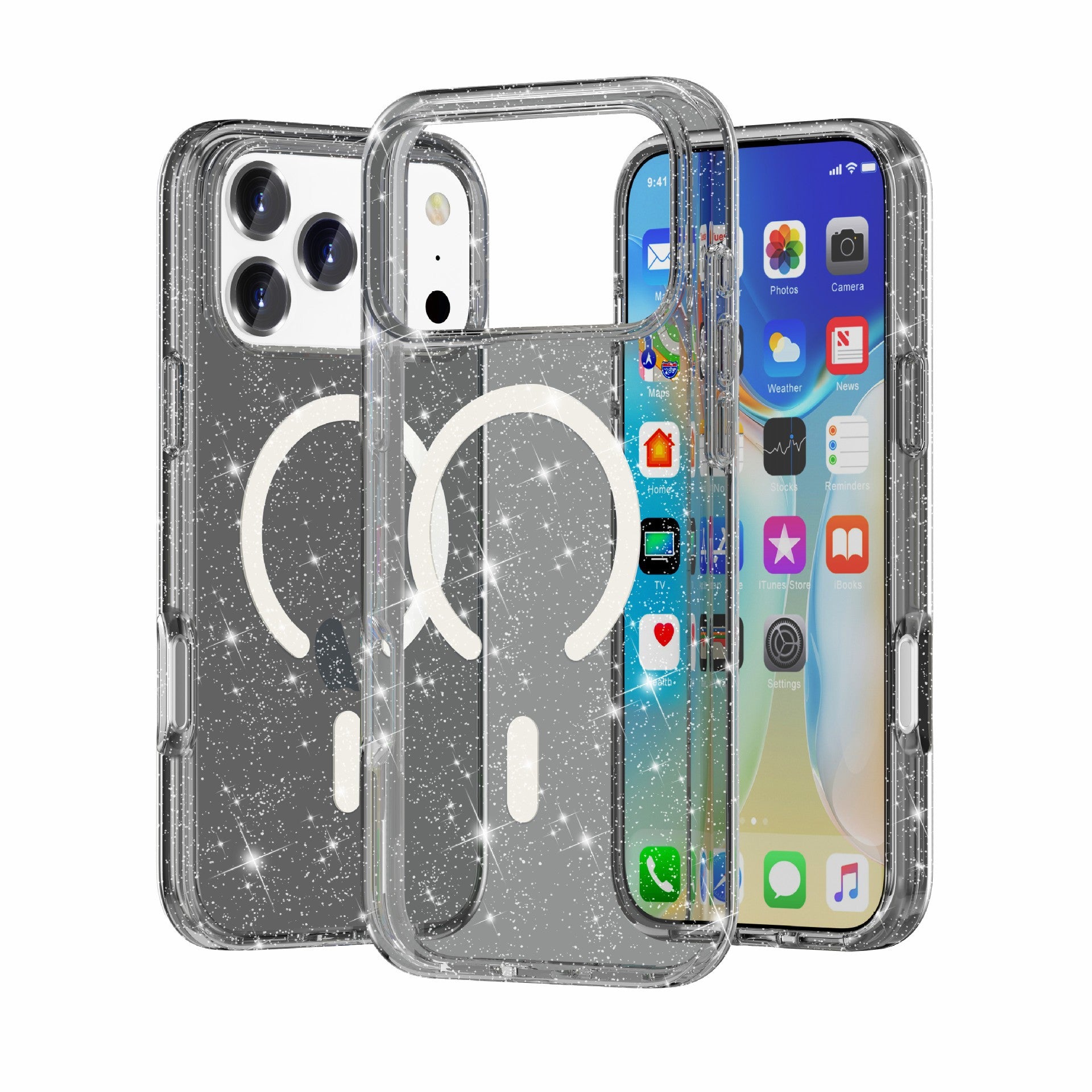 iPhone17Pro Terminator Magnetic Phone Case for Apple17Pro Transparent Glitter MagSafe Shell