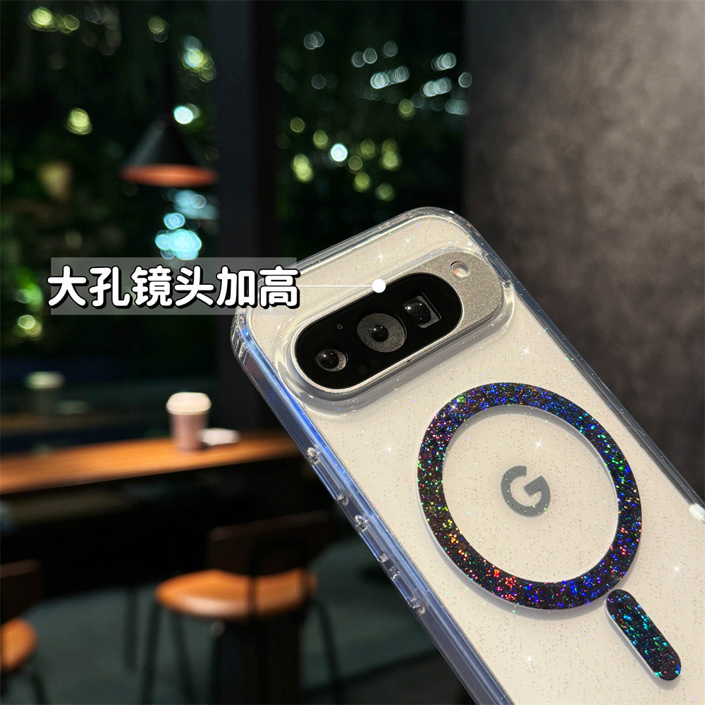 Applicable Google10Phone Case Google9pro Terminator9roXL Glitter Magnetic Transparent Case Cross-Border Protection