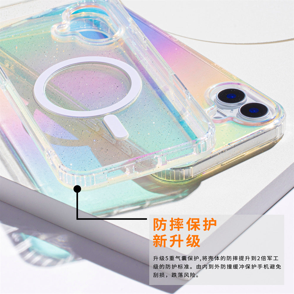 Apple17Phone case iPhone15Pro Magnetic case compatible with starry sky glitter16Protective Case Anti-Scratch Self-Repairing