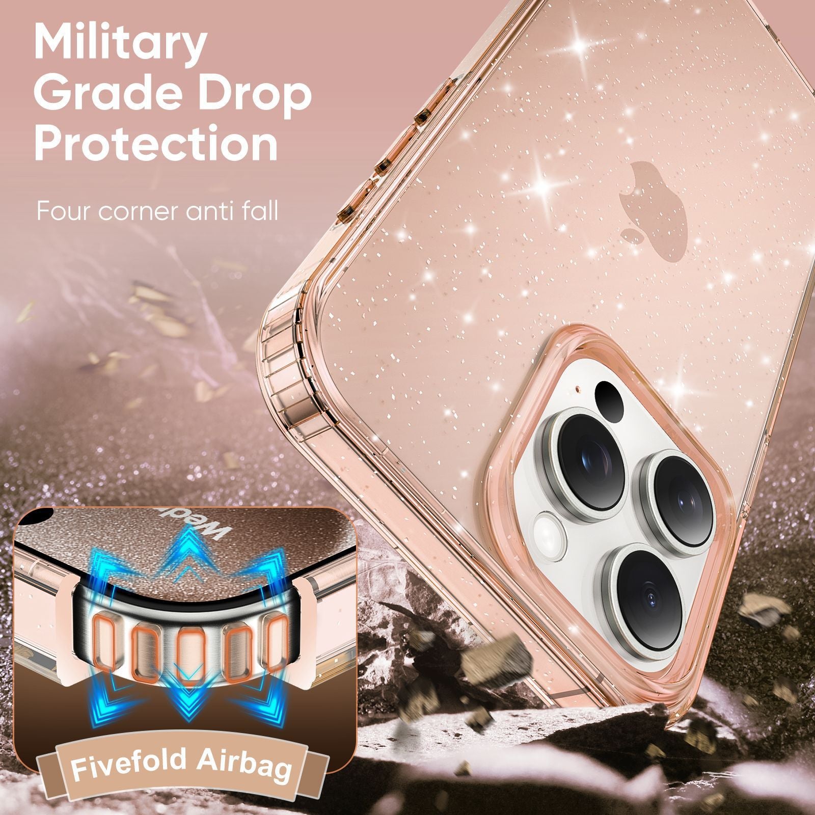 Apple17Phone case iPhone15Pro Magnetic case compatible with starry sky glitter16Protective Case Anti-Scratch Self-Repairing