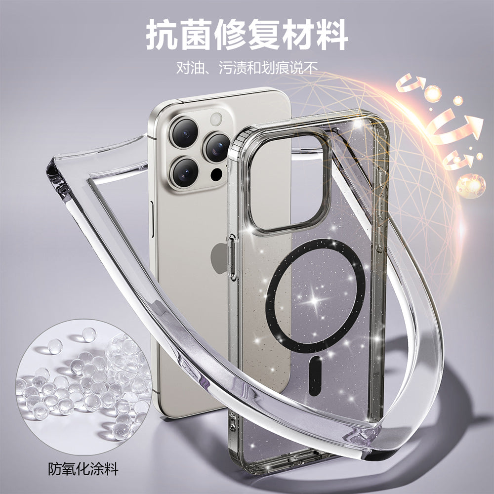 Apple17Phone case iPhone15Pro Magnetic case compatible with starry sky glitter16Protective Case Anti-Scratch Self-Repairing